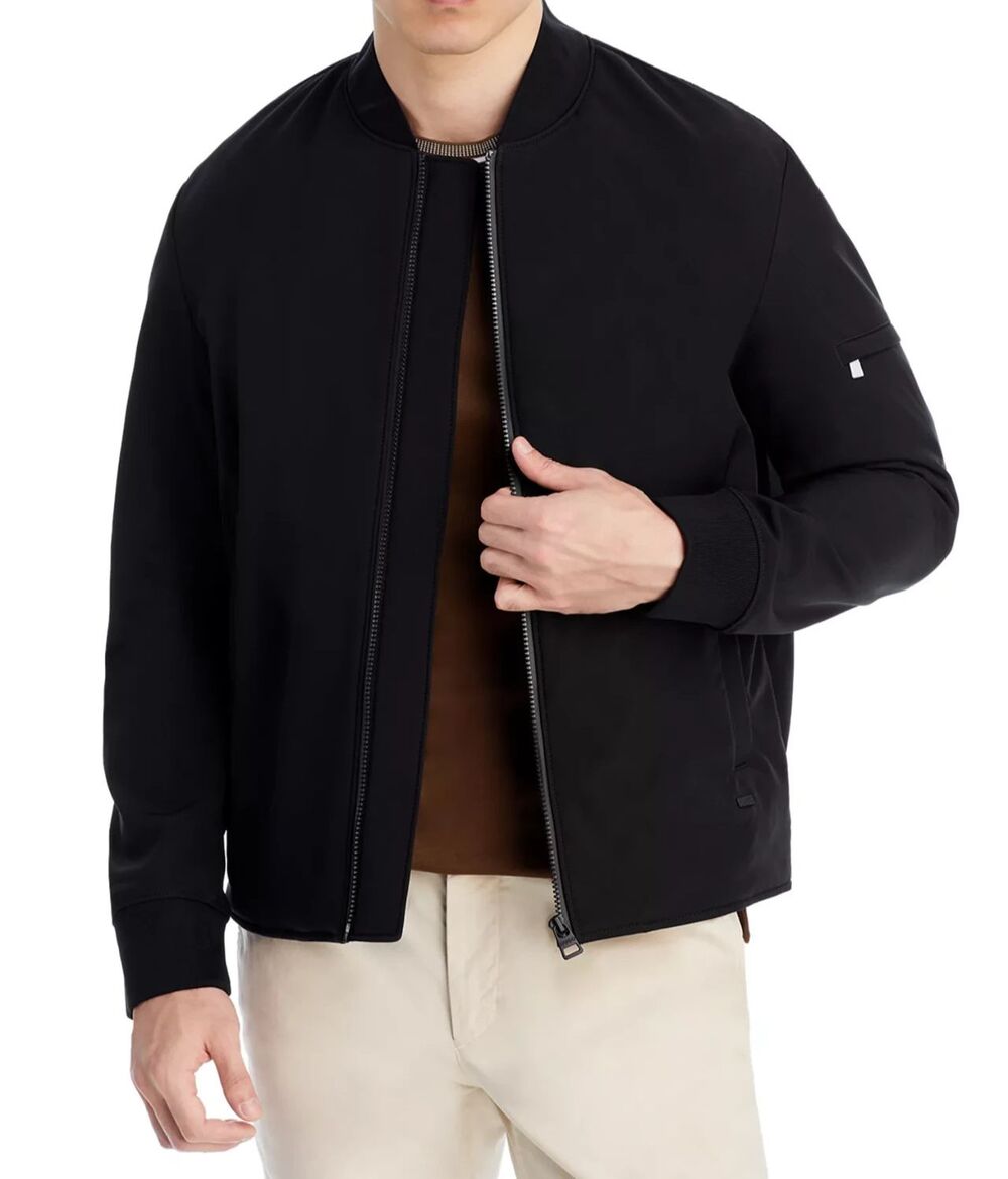 HUGO BOSS Bomber Jacket Mens Large Black Zip Up Water Resistant BUCK $445
